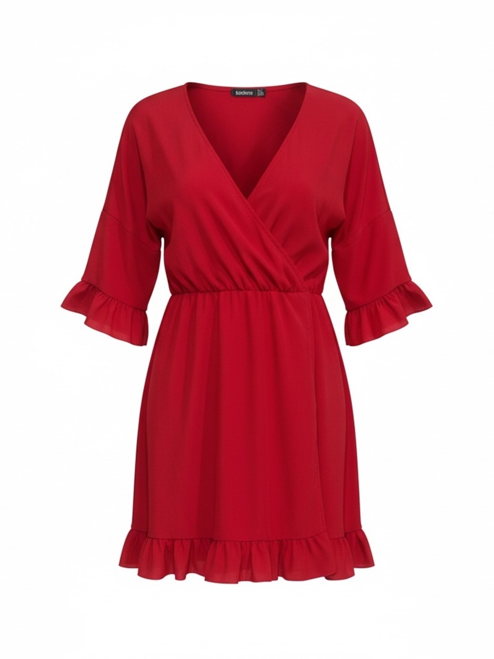 Boohoo Red Midi Dress with Ruffle Hem